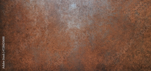 Brown rust on the surface of the old iron sheet plates placed outdoors exposed to rain, dust and sunlight for a long time can cause rust. The steel plate was completely corroded with rust. 