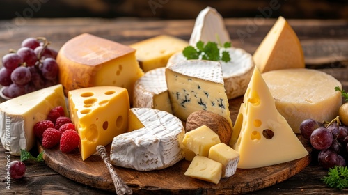 delicious cheese board with a lot of variety of cheeses