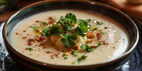 Almond-infused restaurant cauliflower soup, Generative AI