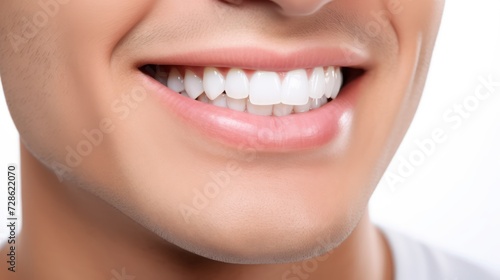 A close up photo of the lower part of a male face. handsome cute smile with very clean perfect teeth. 