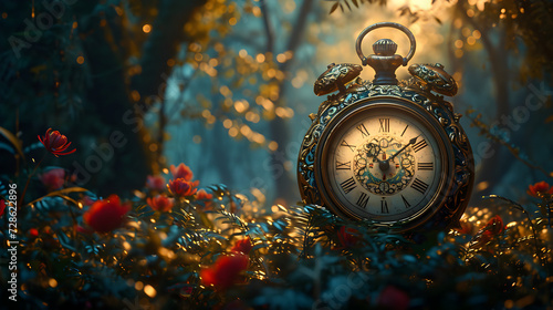 Vintage Pocket Watch Among Flowers