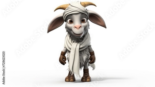 3d rubber billy goat with bandana on head on white background  photo