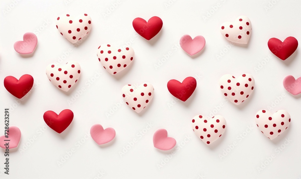 Valentine's day background with red hearts on a white background