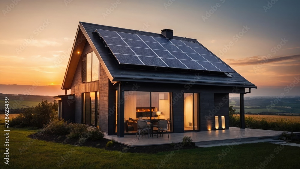 House with a solar panel on the roof House with a solar panel on the roof