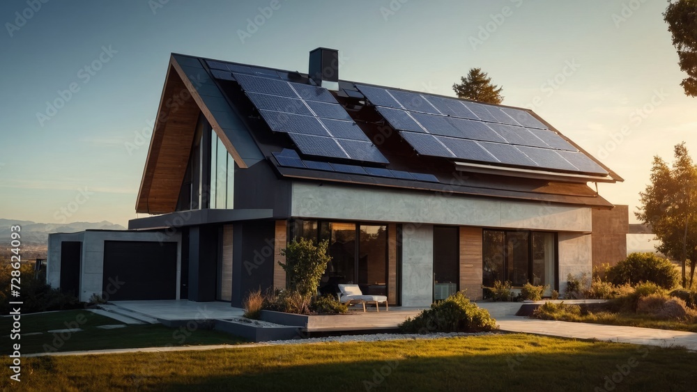 House with a solar panel on the roof House with a solar panel on the roof