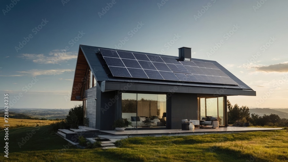 House with a solar panel on the roof House with a solar panel on the roof
