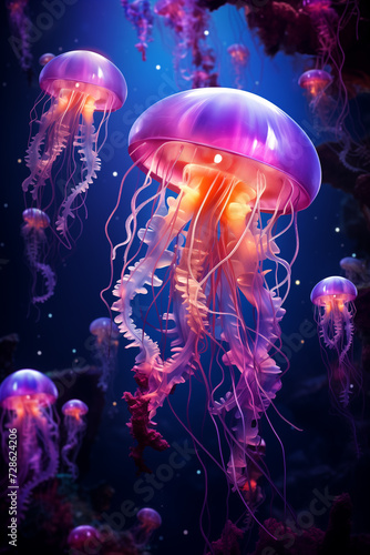 a neon jellyfish floating in the ocean 