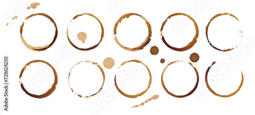 Vector coffee cup stains, Isolated On White Background, tea ring stamps Illustration