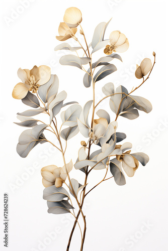 Wallpaper Mural eucalyptus golden and silver leaves  on a white isolated background Torontodigital.ca