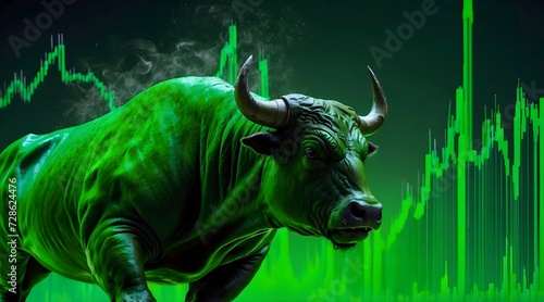 bull in the green chart background  the bull market