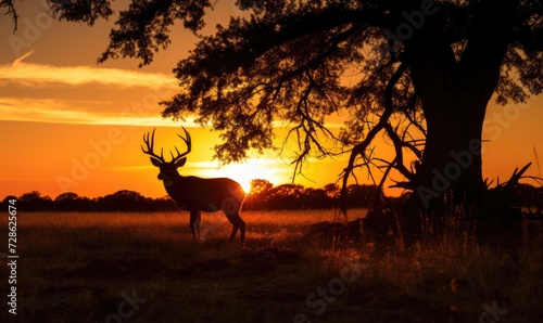Deer in Field at Sunset