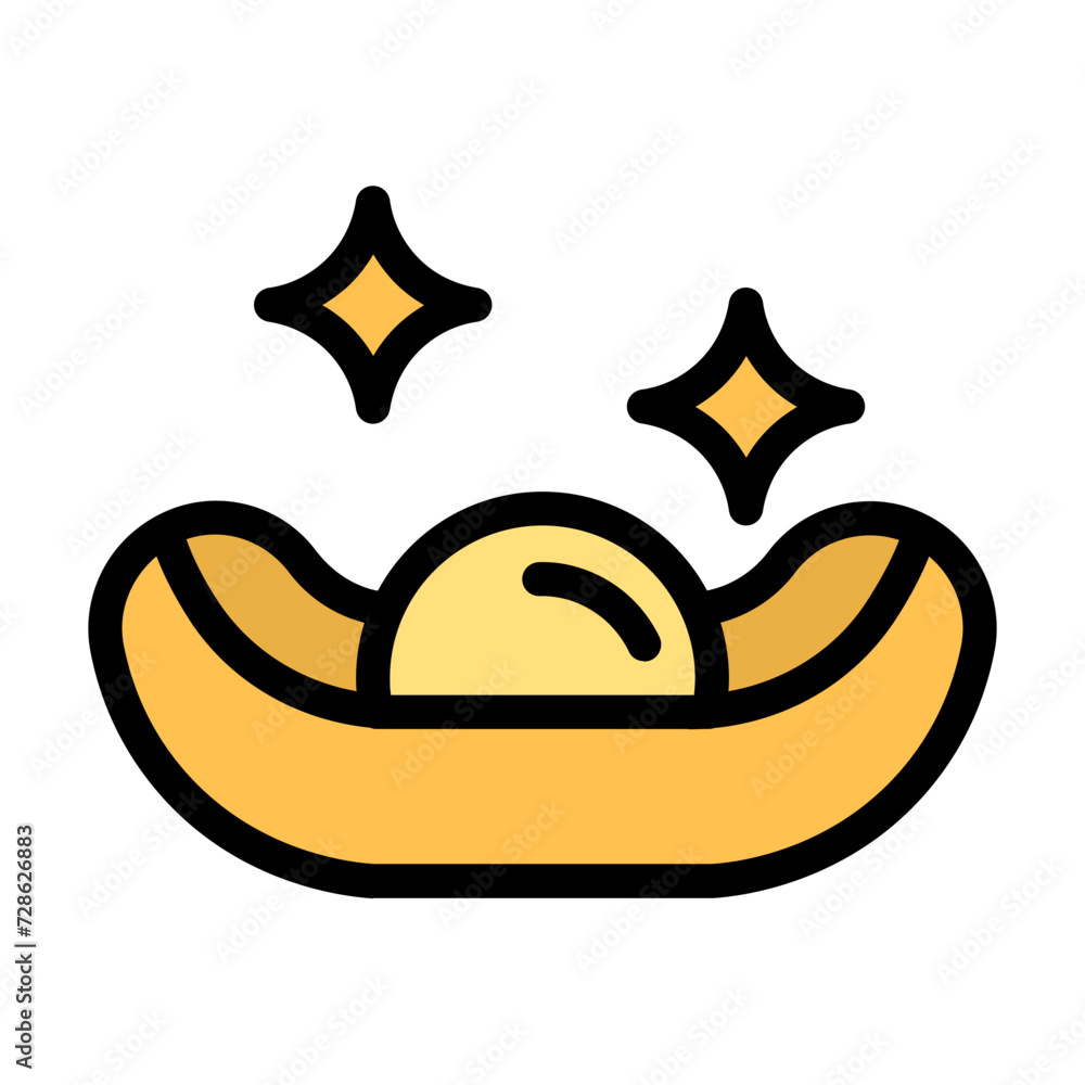 Gold ingot icon with flat color and outline style Gold ingot icon with flat color and outline style