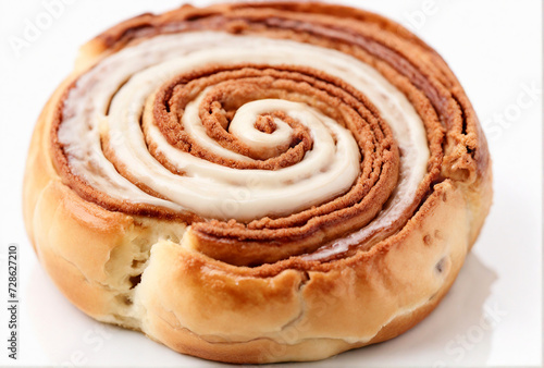 Close up of a cinnamon bun isolated on white background