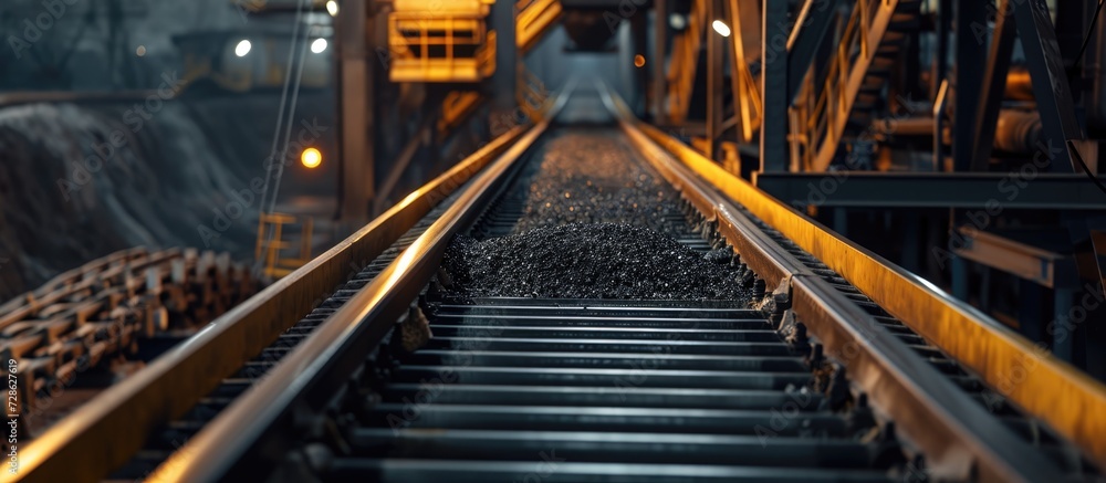 Obraz premium Conveyor transporting materials in industrial mining