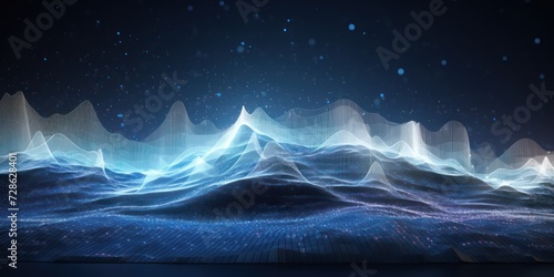 Data technology futuristic illustration with a wave of bright particles, 