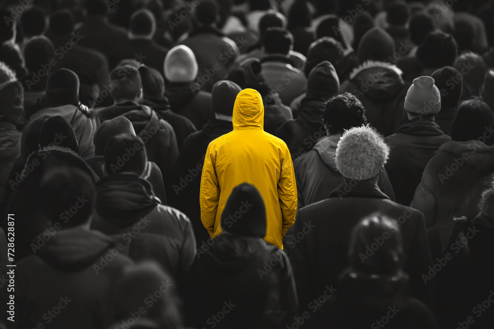 Obraz premium Stand Out: One in the Crowd in Vibrant Yellow