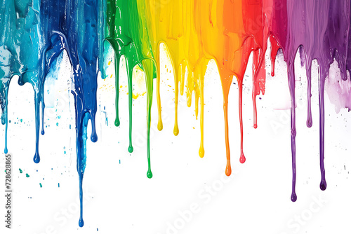 Rainbow colored paint dripping on white background. Banner with colored oil streaks - pride colors photo