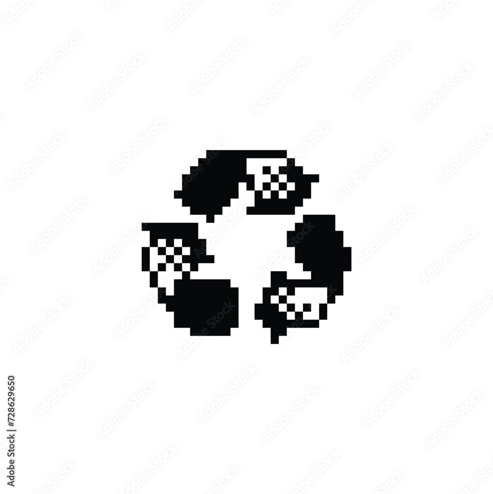recycle symbol icon 8 bit, pixel art attention sign recycle icon for game logo. recycle symbol icon 8 bit, pixel art attention sign recycle icon for game logo.