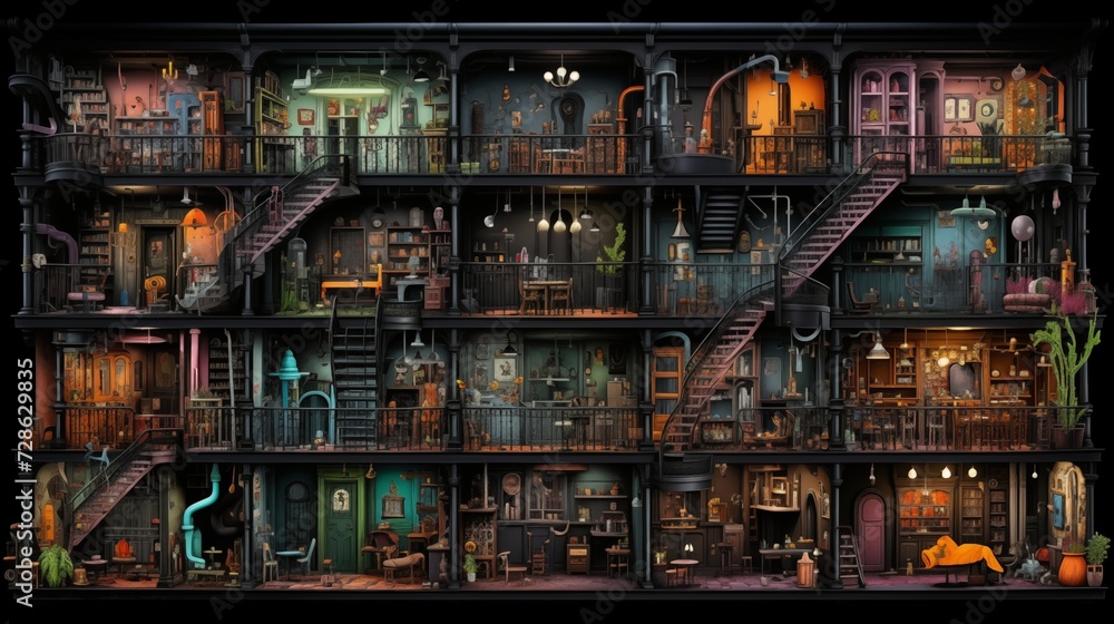 Dark house with many rooms