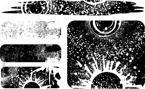 Grafik Vektor Set abstrakte Label - Grunge Texturen mit Wirbel, Rissen, und Mustern - Design Elemente Kreise - Ebenen