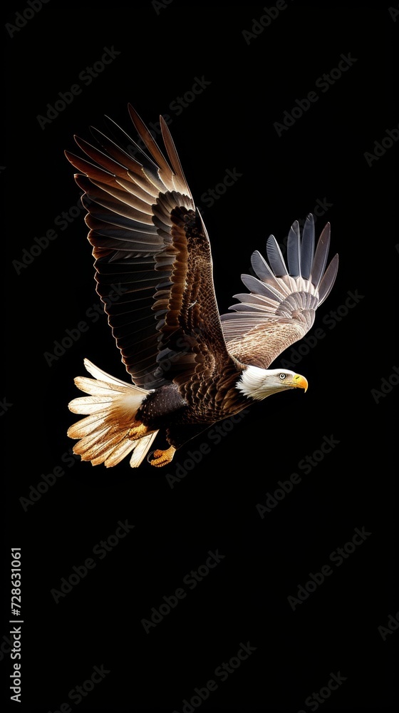 Fototapeta premium an eagle flying on black background