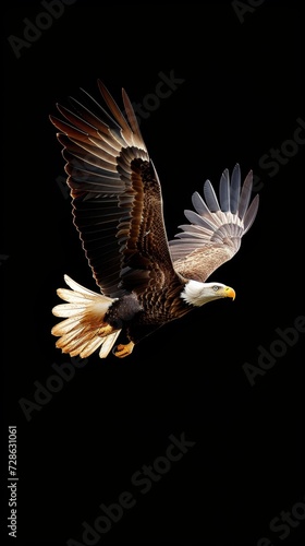 an eagle flying on black background