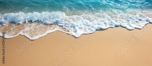 Sea waves on the beach, copy space. Generative AI