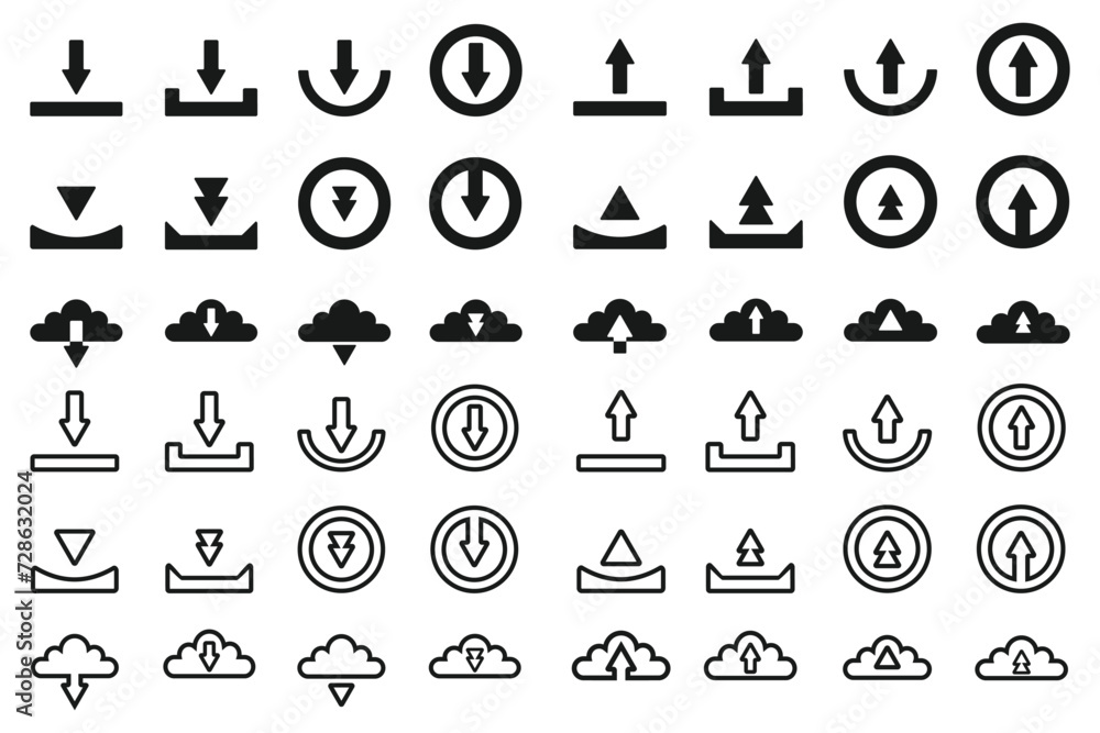 Fototapeta premium icon set of download and upload buttons, simple design for graphics. eps 10.