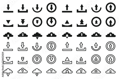 icon set of download and upload buttons, simple design for graphics. eps 10.