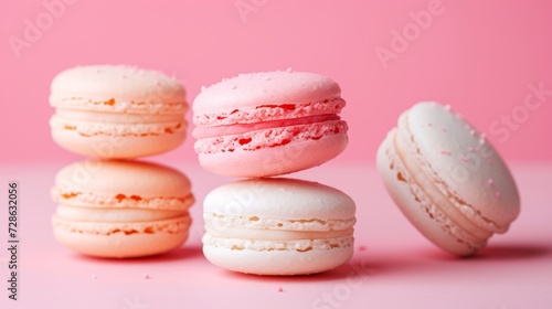 pink macarons on bright pink background © Ankit