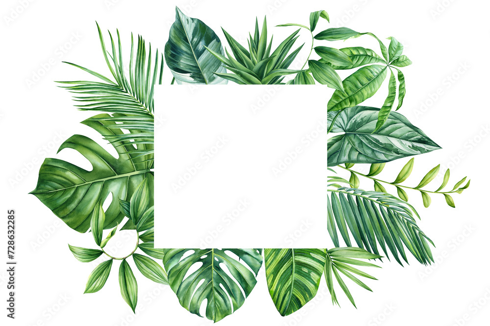 Green frame. Tropical flower leaf. Luxury botanical clipart, Organic plant botanical for banner, poster, cards template - obrazy, fototapety, plakaty 