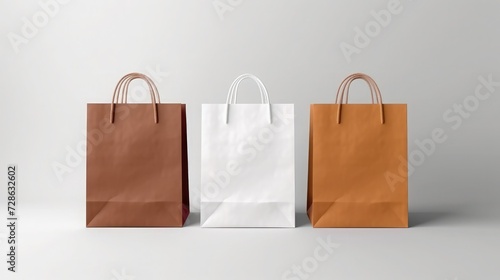 A photography of carton or paper bag in various colors and styles, mockup, modern, 