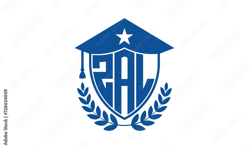 ZAL three letter iconic academic logo design vector template. monogram, abstract, school, college, university, graduation cap symbol logo, shield, model, institute, educational, coaching canter, tech - obrazy, fototapety, plakaty 