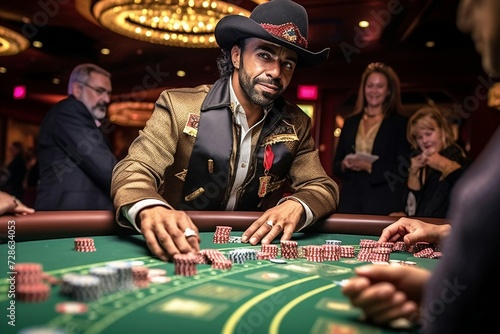 Homme en cowboy jouant au casino photo
