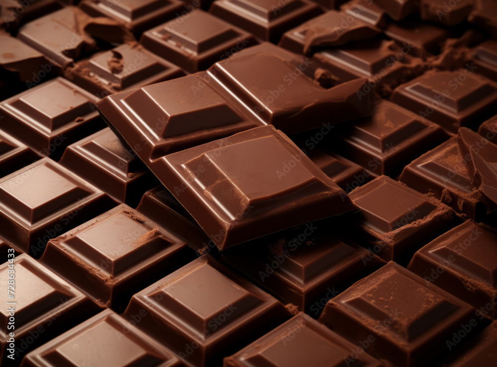 Pieces of dark chocolate on table closeup Food background Pieces of dark chocolate on table closeup Food background
