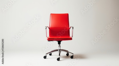 Red office chair, white background, minimalist magazine photography