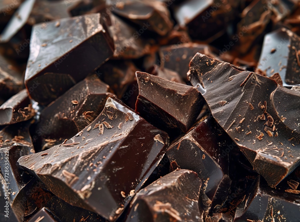 Pieces of dark chocolate on table closeup Food background Pieces of dark chocolate on table closeup Food background