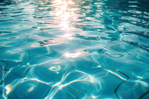 Calm water in pool with sunlight. The concept of peace and relaxation.