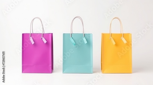 Colorful shopping paper bags for gift on white background, high quality photo, 8K