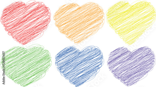 Conjunto de iconos de corazón de colores vector. Set de corazones románticos para San Valentín. Garabatos de corazones sin fondo. Hecho con IA.