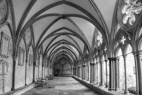 cloisters at salisbury cathedral wiltshire england in black and white