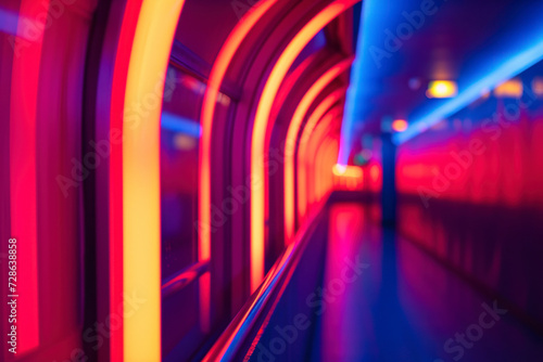 Close up architecture details of arc with neon lights.