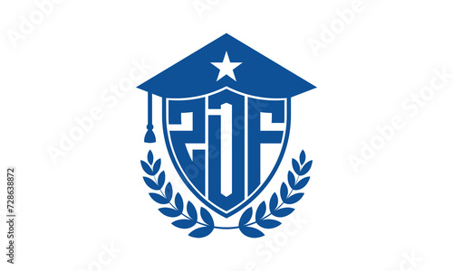 ZDF three letter iconic academic logo design vector template. monogram, abstract, school, college, university, graduation cap symbol logo, shield, model, institute, educational, coaching canter, tech photo