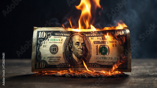 A burning bill of American dollars photo