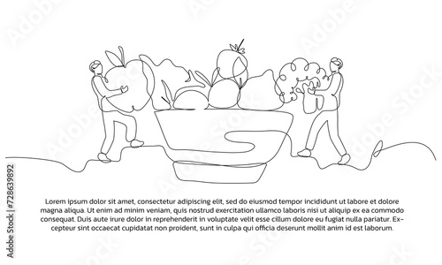 Healthy lifestyle together one continuous line design. Single line decorative element drawn on white background.