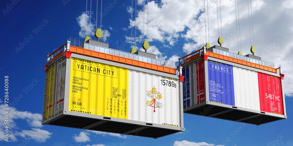 Shipping containers with flags of Vatican City and France - 3D illustration