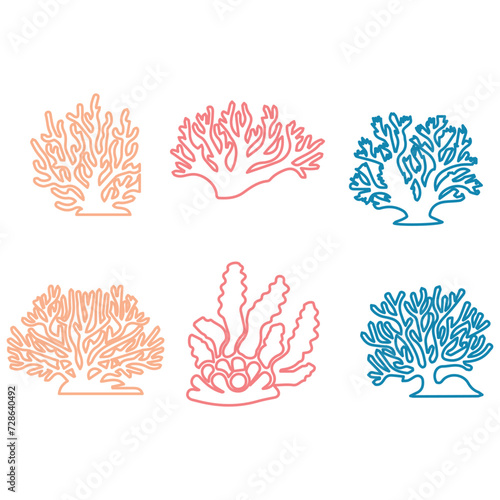 bundle coral sea line icons 