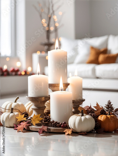 Autumnal Glow: Beautiful Autumn Home Decor with Burning Candle