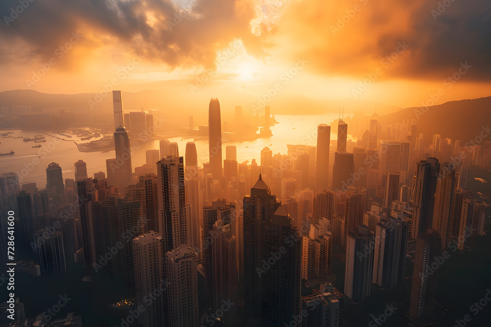 Golden Dawn Elevation: Sunrise Majesty Over Hong Kong Skyline