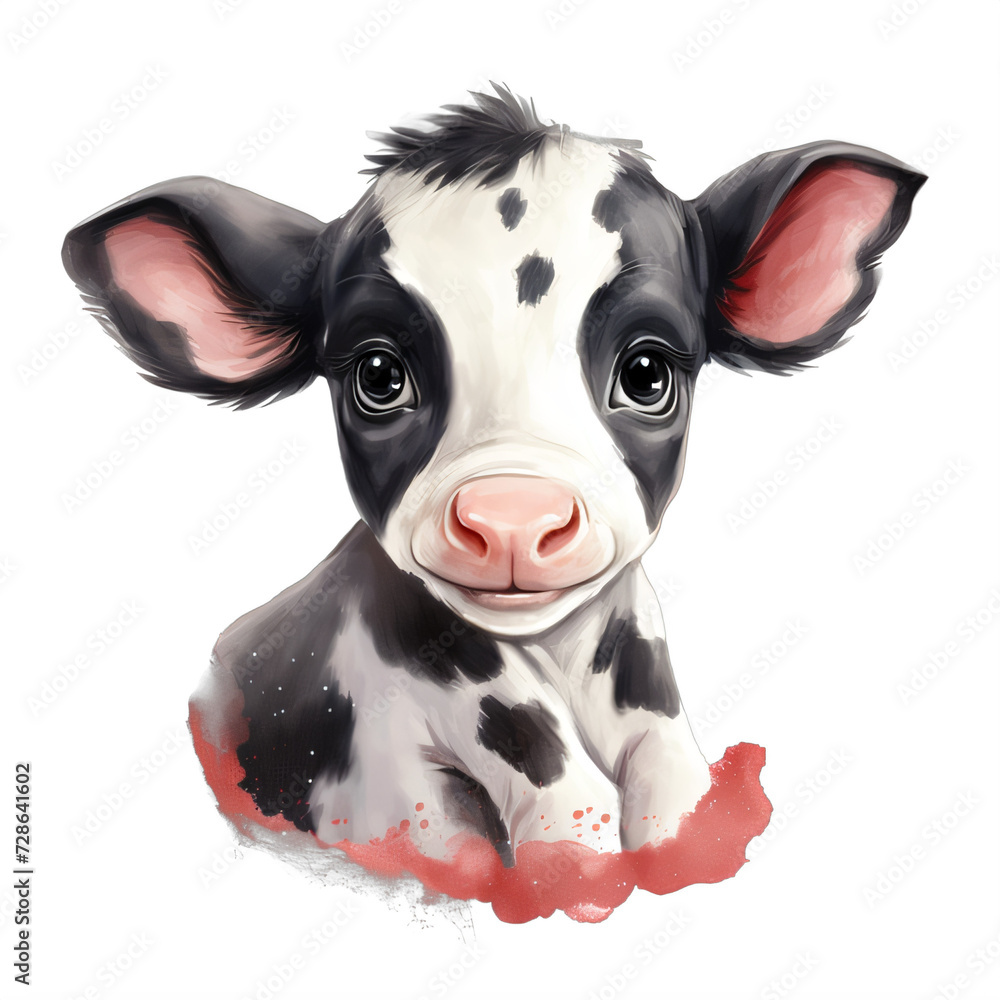 cute baby cow cartoon drawing on a transparent background png isolated